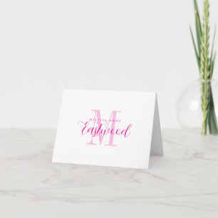Elegante scriptnaam roze monogram gevouwen notitiekaartje