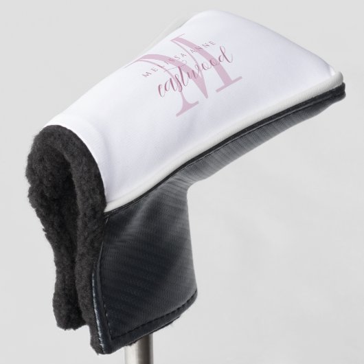Elegante scriptnaam Roze monogram Golfheadcover (3/4 voorkant)