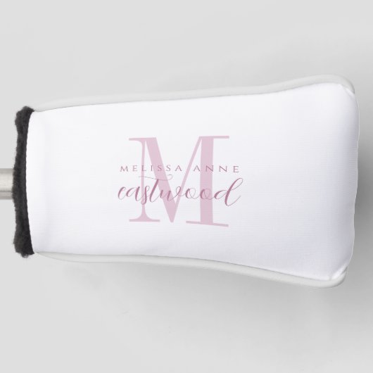 Elegante scriptnaam Roze monogram Golfheadcover (Voorkant)