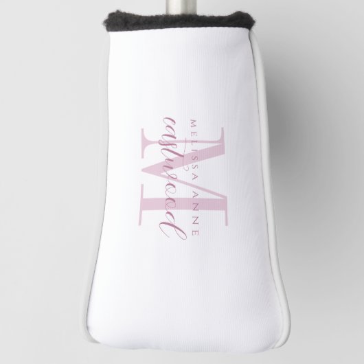 Elegante scriptnaam Roze monogram Golfheadcover (Draai 90)