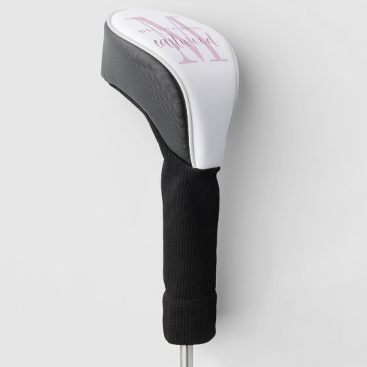 Elegante scriptnaam roze monogram  golfheadcover (Schuin)