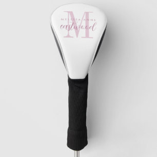 Elegante scriptnaam roze monogram golfheadcover