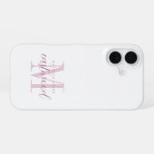 Elegante scriptnaam roze monogram  iPhone 16 hoesje (Achterkant horizontaal)