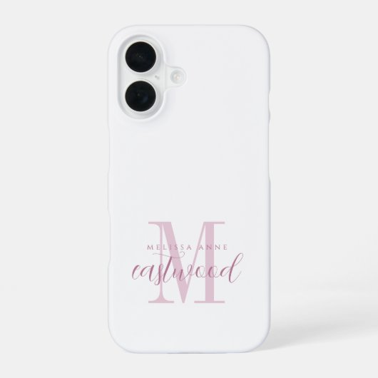 Elegante scriptnaam roze monogram  iPhone 16 hoesje (Achterkant)