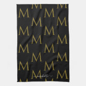 Elegante scriptnaam sjabloon monogram zwart & goud theedoek (Verticaal)