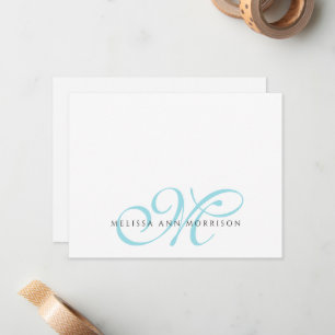 Elegante scriptnaam Teal monogram Notitiekaartje