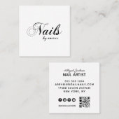 Elegante scriptnagels op naam QR-code Zwart & Wit Vierkante Visitekaartje (Voorkant / Achterkant)