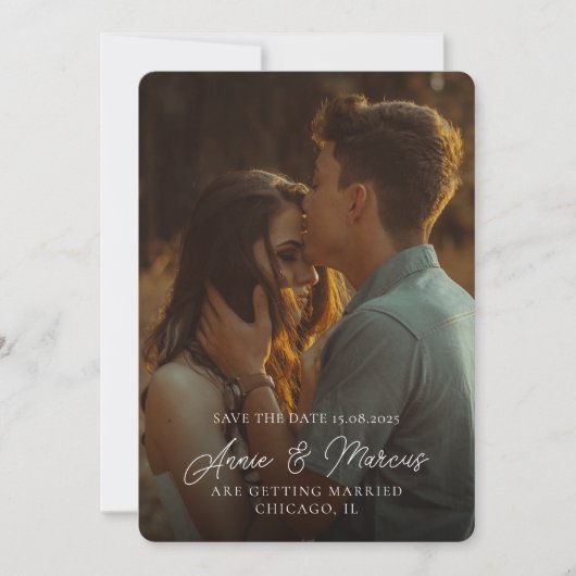 Elegante scriptnamen aangepaste foto bruiloft save the date (Voorkant)