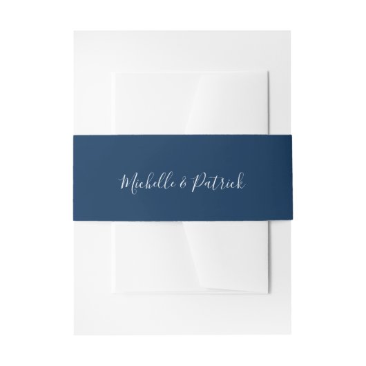 Elegante scriptnamen Navy Blue Trouw Uitnodigingen Wikkel (Voorkant Voorbeeld)