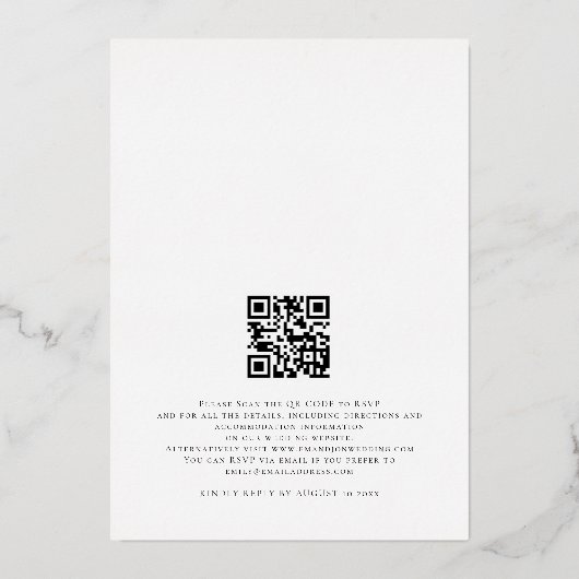 Elegante scriptnamen QR-code bruiloft echte folie Uitnodiging (Achterkant)