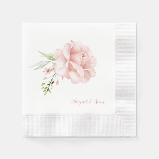 Elegante scriptnamen Roze bloemige getrouwde Munte Servet (Voorkant)