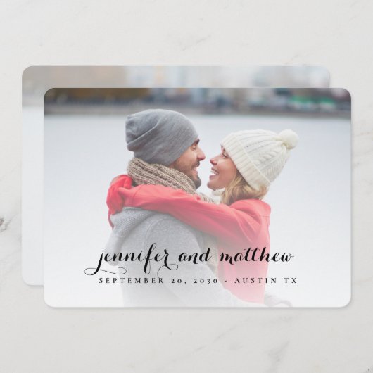 Elegante scriptnamen Sla de datumfotokaart op Save The Date (Voorkant / Achterkant)