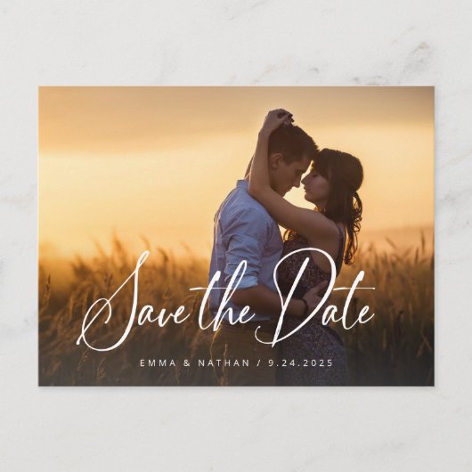 Elegante scriptoverlay | Foto De datum opslaan Aankondigingskaart (Voorkant)