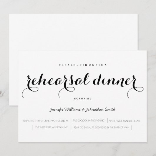 Elegante scriptrehearsal diner uitnodigingen (Voorkant / Achterkant)