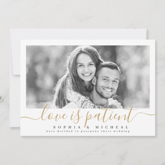 Elegante scripttekst 'liefde is geduldig' foto uit kaart (Voorkant)