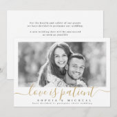 Elegante scripttekst 'liefde is geduldig' foto uit kaart (Voorkant / Achterkant)