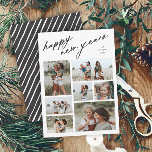 Elegante scripttypografie 7 foto nieuwjaar feestdagenkaart