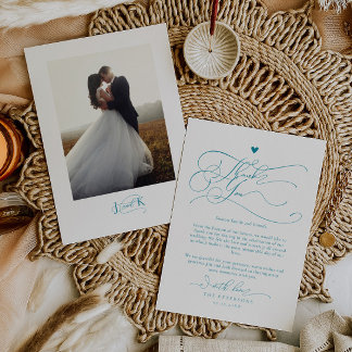 Elegante scripttypografie Blauwe bruiloft Bedankkaart