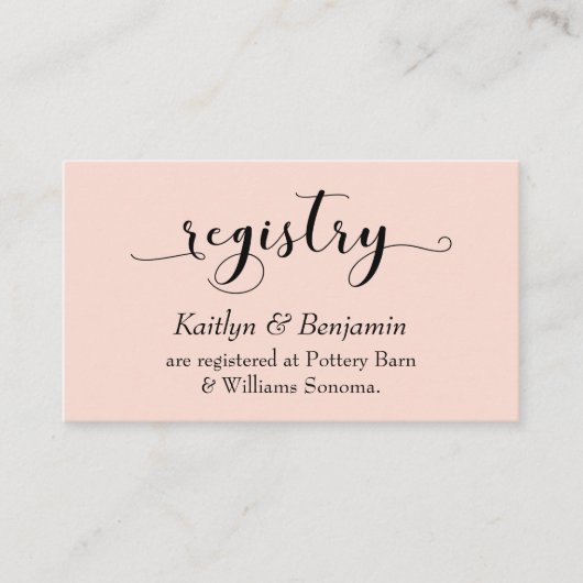 Elegante scripttypografie, blush trouwregister informatiekaartje (Voorkant)