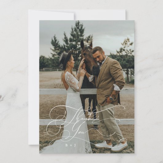 Elegante scripttypografie Dank u trouwfoto Bedankkaart (Voorkant)