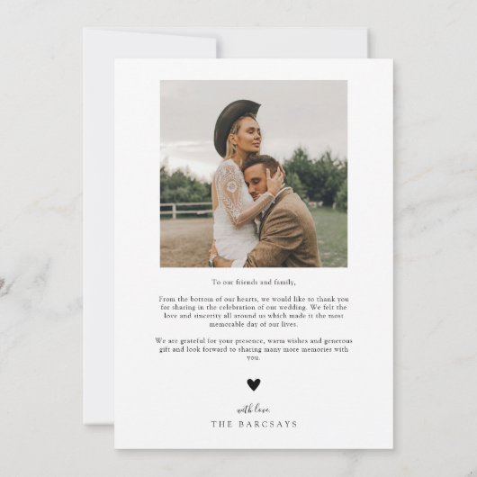 Elegante scripttypografie Dank u trouwfoto Bedankkaart (Achterkant)