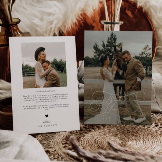 Elegante scripttypografie Dank u trouwfoto Bedankkaart