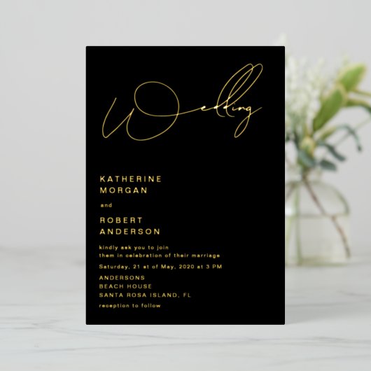 elegante scripttypografie folie trouwuitnodiging folie uitnodiging (Staand Voorkant)