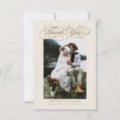 Elegante scripttypografie stippen trouwfoto beige bedankkaart (Voorkant)