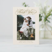 Elegante scripttypografie stippen trouwfoto beige bedankkaart (Staand voorkant)