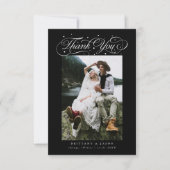 Elegante scripttypografie stippen trouwfoto zwart bedankkaart (Voorkant)