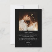 Elegante scripttypografie stippen trouwfoto zwart bedankkaart (Achterkant)