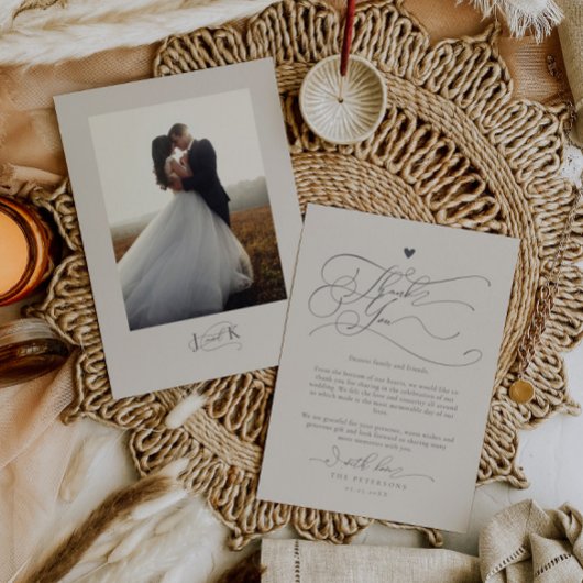 Elegante scripttypografie Zandbruiloft Bedankkaart