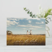 Elegante scriptuur trouwfoto save the date (Staand voorkant)