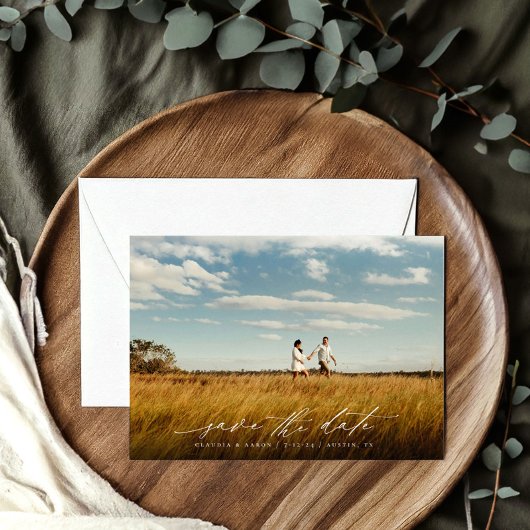 Elegante scriptuur trouwfoto save the date