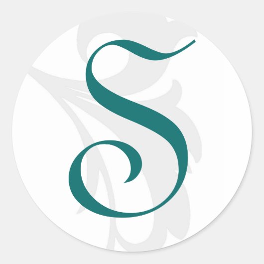 Elegante Scroll Blauwgroen Monogram Bruiloft Stick Ronde Sticker (Voorkant)