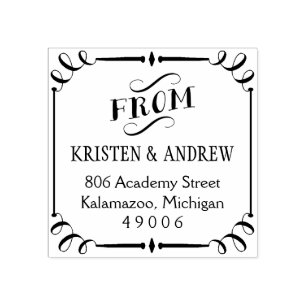 Elegante scroll ingelijst van retouradres rubberstempel