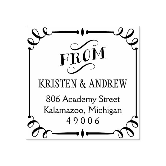 Elegante scroll ingelijst van retouradres rubberstempel (Afrduk)