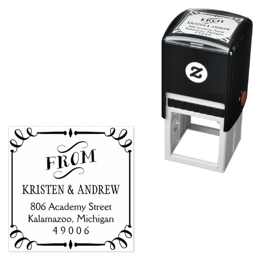 Elegante scroll ingelijst van retouradres  zelfinktende stempel (In situ)