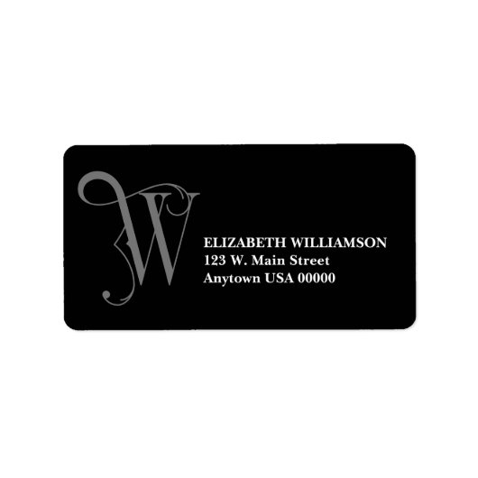 Elegante Scroll Monogram W in Grijs & Zwart Adres Etiket (Voorkant)