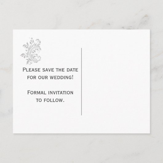 Elegante Scrolls Celery Green Grey Bewaar de datum Aankondigingskaart (Achterkant)