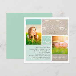 Elegante Scrolls Mint Twee Foto Afstudeerfeest Kaart