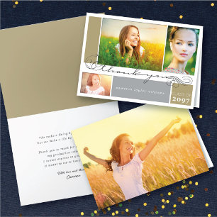 Elegante Scrolls Script Gradatie 3 Meerdere Foto's Bedankkaart