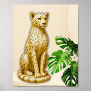 Elegante sculptuur van een jachtluipaard in het wi poster
