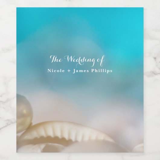Elegante Sea Shells Blue Tropical Beach Wijnlabels Wijn Etiket (Enkel label)