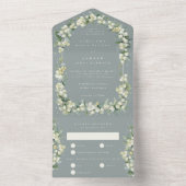 Elegante Seafoam Snowberry + Eucalyptus bruiloft All In One Uitnodiging (Binnen)