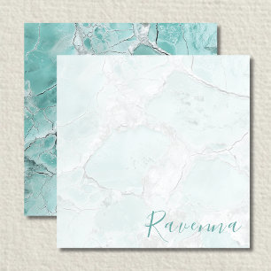 Elegante Seafoam Zilveren Marmeren Trouwnaam Notitiekaartje