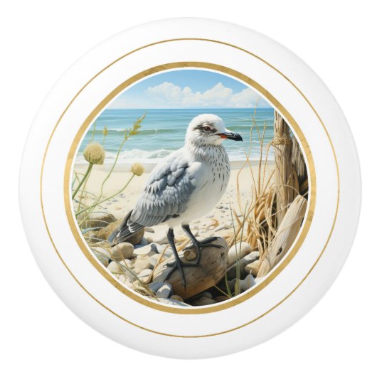 Elegante Seagull Beach Coastal Keramische Knop (Voorkant)