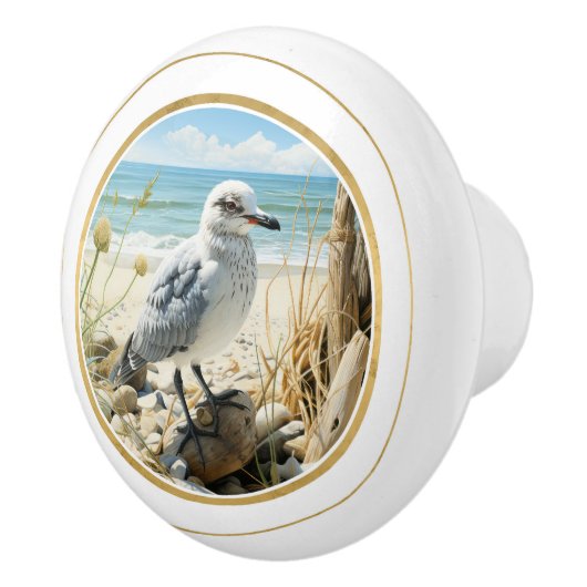 Elegante Seagull Beach Coastal Keramische Knop (Rechts)