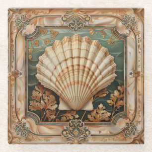 Elegante Seashell Art Nouveau Decoratief Glazen Onderzetter