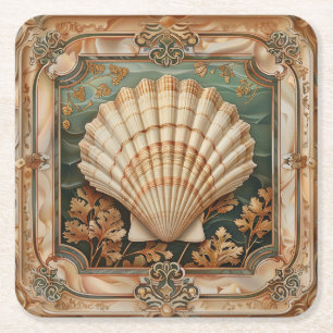 Elegante Seashell Art Nouveau Decoratief Kartonnen Onderzetters